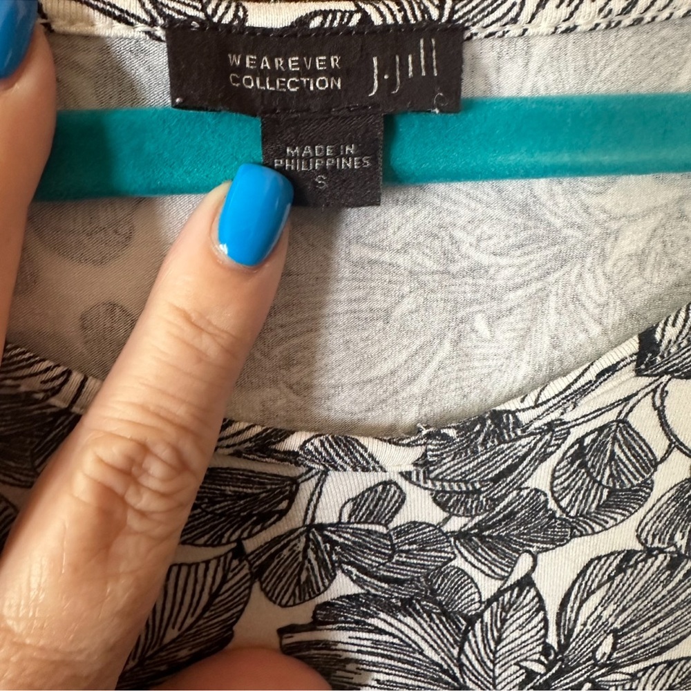 J.Jill Wearever‎ Collection MIDI T-Shirt Dress Black & White Floral Print Small - Picture 3 of 6